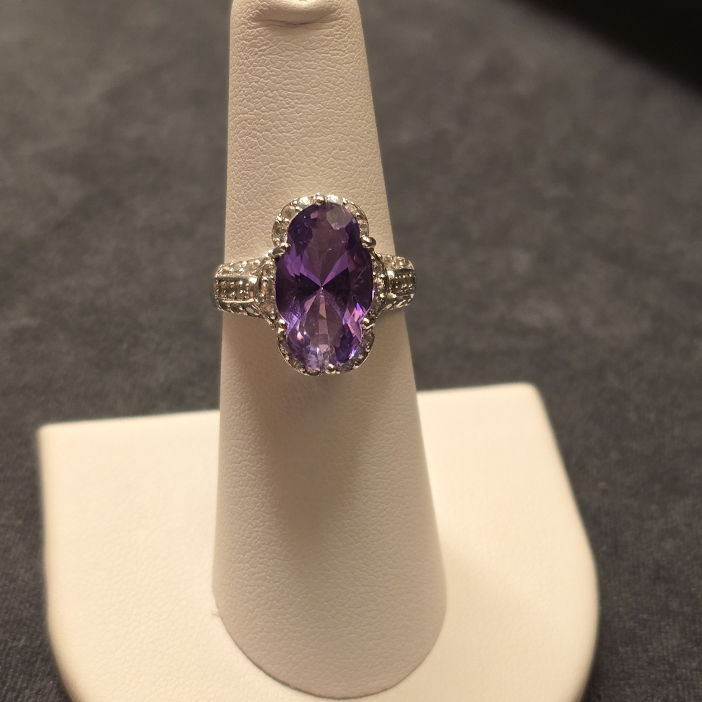 Sterling Silver .925 Purple/Clear Man Made Stones. Size 7